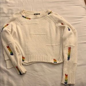 Rainbow Beaded Chenille Cream Sweater